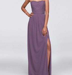 Lace and Mesh Long Strapless Dress Wisteria